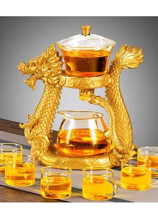 Чайний сервіз «дракон на хвилях» 350 мл + 6 фішок із магнітним заварником і проливним клапаном чайник кунг-фу