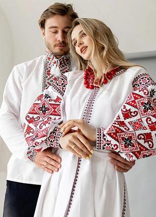 Комплект вышиванок, веселые праздничные женская платье+ рубашка мужское