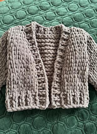 Плюшевий кардиган дитячий темний беж ручна робота