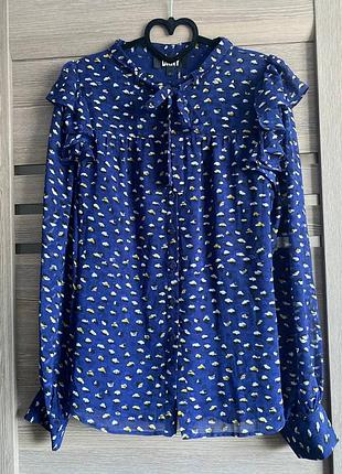 Роскошная шифоновая блузка от люкс бренда dkny с воланами воротник стойка