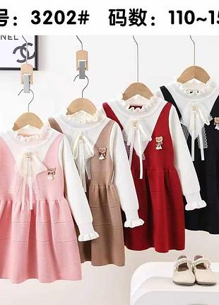 Детское теплое вязаное платье для девочки 110-150 см 150, черный