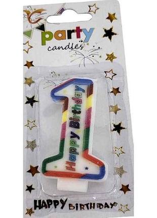 Свічка-цифра 1 happy birthday зірочки арт.084 тм prc