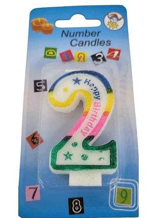 Свічка-цифра 2 happy birthday кольорова арт.034 тм prc
