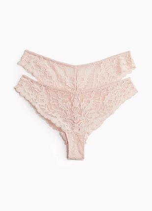 Женские трусики бразилиана из кружева комплект 2 шт h&amp;m s 36-38 euro, наш 42-44 розовый