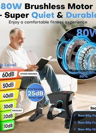 Mosuny electric pedal exerciser: професійний тренажер для ніг та рук, пульт ду, 15 швидкостей (black)