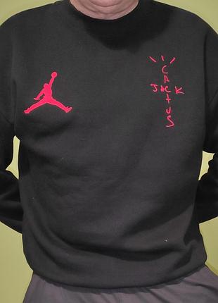 Стильна фірмова кофта реглан батнік чорний світшот jordan x travis scott cactus jack.л-хл