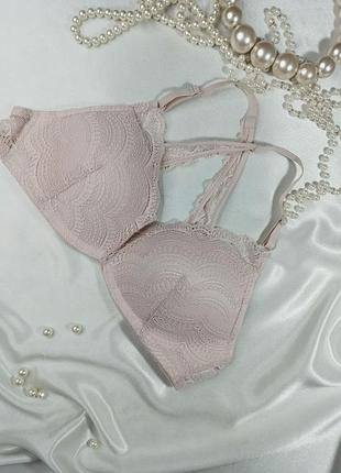 80с / 36с прекрасний пудрово-рожевий мереживний бюстгальтер пуш ап без кісточок