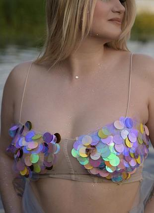 Топ ручной работы, русалка, топ с чешуей