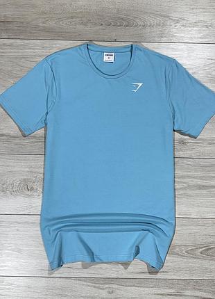 Новая голубая спортивная футболка джимшлак gymshark crest blue, m, оригинал