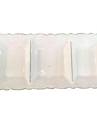 Менажница фарфоровая на 3 секции для закусок 30×14×3.5 (см) тарелка менажница прямоугольная для сервировки белая 120-yh-hg016