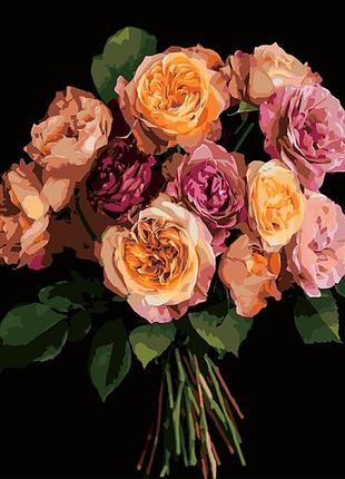 Картина по номерам strateg оранжевый букет на черном фоне 40х50 см ah1279