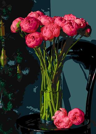 Картина за номерами strateg букет із рожевих квітів на чорному фоні 30х40 с fh-35