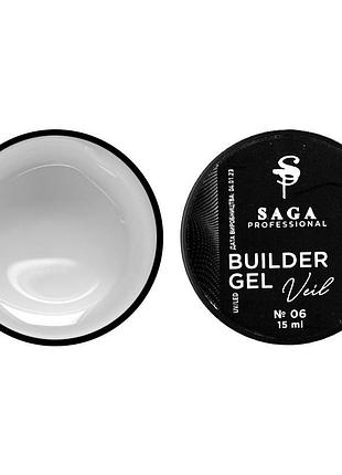 Saga professional гель для наращивания builder gel veil no06 clear, 15 мл