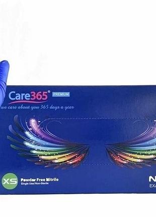 Нитриловые перчатки, размер xs. care 365, голубые