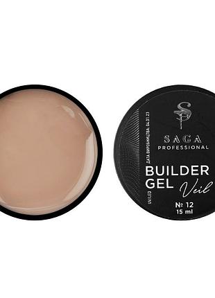 Saga professional гель для наращивания builder gel veil no12, 15 мл