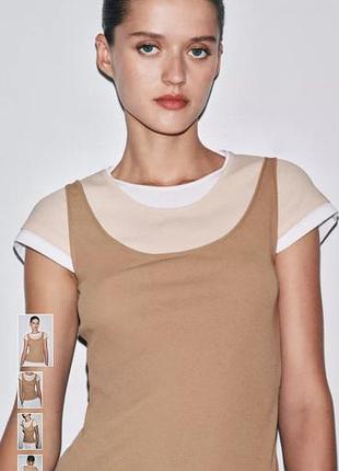 Футболка zara бежевая с круглым вырезом s 100% хлопок нова