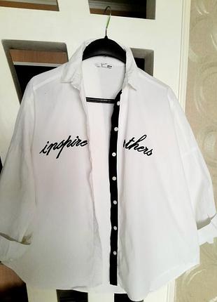 Рубашка белая женская zara с надписью, хлопковая рубашка zara m