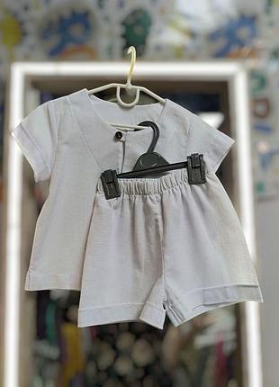 Дитячий літній лляний костюм для хлопчика чи дівчинки в білому кольорі 74-146 см 146