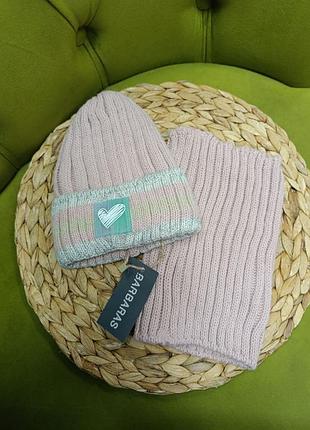 Детский зимний комплект из шапки и снуда для девочки 44-46 barbaras