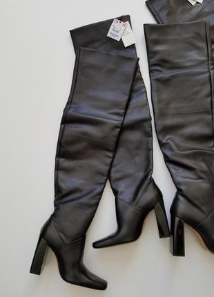 Шкіряні високі чоботи чорні ботфорти zara1 фото
