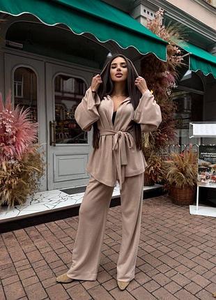 Теплий костюм з ангори вільного крою широкі штани та кімоно