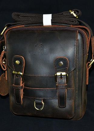 Мужская сумка из натуральной кожи с эффектом pull-up. dark brown.