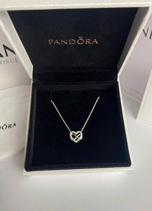 Срібне намисто цепочка підвіска кулон пандора pandora блискуче серце нескінченності