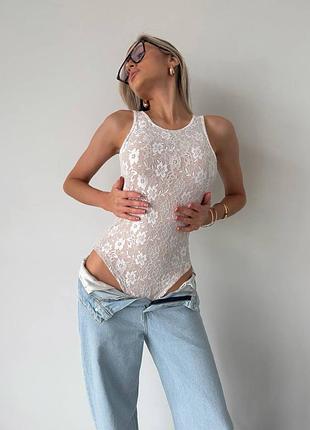 Боди бодик гипюровый кружевной с открытой спиной спинкой на подкладке белый молочный