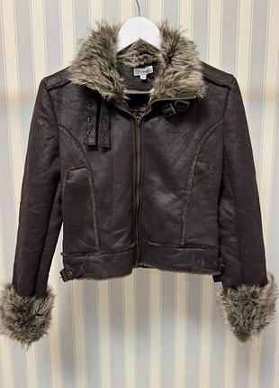 Коричнева приталена укорочена курточка з хутром y2k urban poison