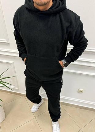 Чоловічий спортивний флісовий костюм кофта худі джогери чорний графіт