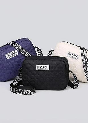 Стеганая мини-сумка кроссбоди из нейлона. водонепроницаемая сумка через плечо на широком ремне. (3 цвета).