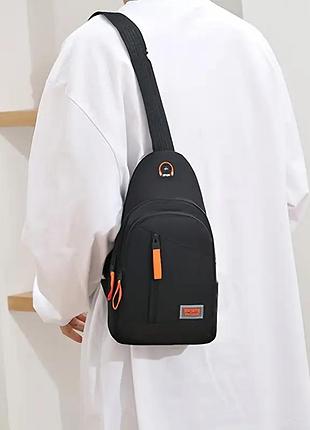 Спортивная сумка-слинг / рюкзак через плечо. унисекс кроссбоди с оранжевыми акцентами (синий, черный, серый). чорний