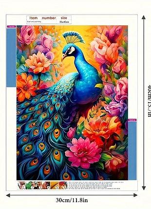 Набор для алмазной вышивки "роскошный павлин". 5d картина из страз — символ богатства и удачи. павич з квітами