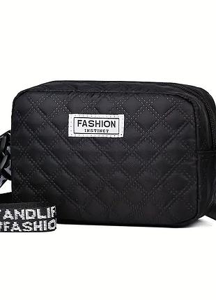 Стеганая мини-сумка кроссбоди из нейлона. водонепроницаемая сумка через плечо на широком ремне. (3 цвета). чорний