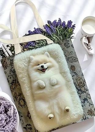 Сумка-шопер з принтом "рудий померанський шпіц". еко-сумка 40x35 см, поліестер. милий 2d друк. подарунок для собачників.