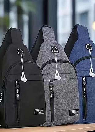 Нагрудная сумка-слинг (мини-рюкзак) на 1 ремень. унисекс, спортивная, из влагостойкого текстиля. (3 цвета).