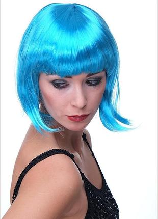 Парик короткий светло-голубой для вечеринки стильный диско с кудрями 30 см каплес pw0114-pc40