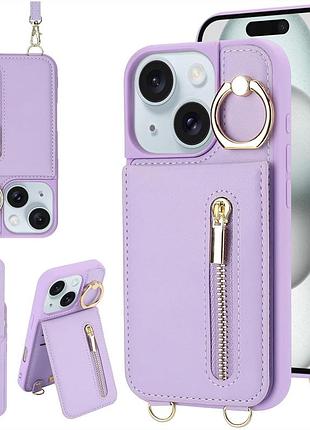 Чехол для iphone 13 14 61 дюйм ридиф защита рфид защита карта отделения ремешок подставка фиолетовый