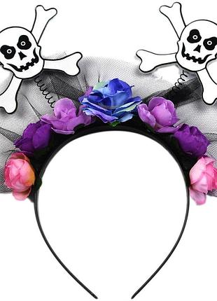 Діадема черепа на хелловін з трояндами для жінок розмір 55-60 см для святкових заходів і вечірок