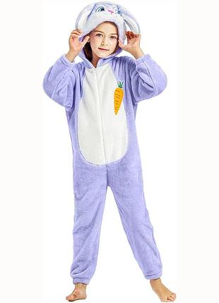 Пижама комбинезон детская с капюшоном кролик костюм животное фиолетовый унисекс с 3д ушами весна осень
