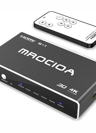 Hdmi перемикач 5 входів 1 вихід 4k 30hz hdmi 1.4 для ps4 xbox one fire tv apple tv чорний з пультом usb