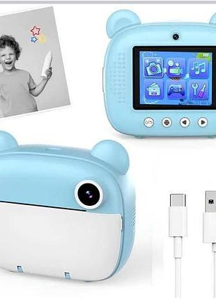 Новый детский фотоаппарат моментальной печати фото+термобумага 1 шт. с usb, м3, голубой