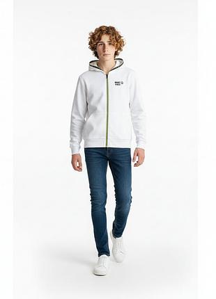 Белая хлопковая толстовка с капюшоном на молнии 134 см (8-9 лет)