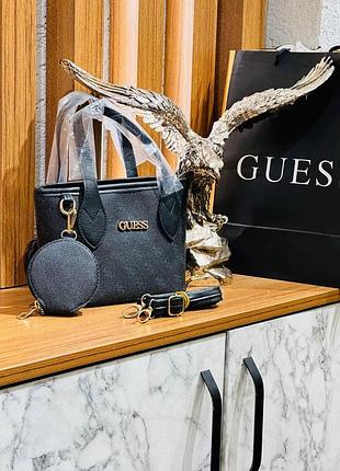 Сумка маленька чорна жіноча guess 2в1 гес клатч крос-боді