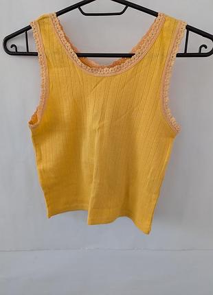 Майка для дівчинки zara, 10,140,жовта,бавовна,зара,коротка,кроп,топ,бавовняна,топік,коротка,вкорочена,рубчик