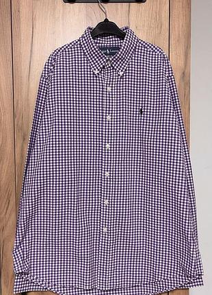 Вінтажна чоловіча фіолетова сорочка в клітинку ralph lauren custom fit