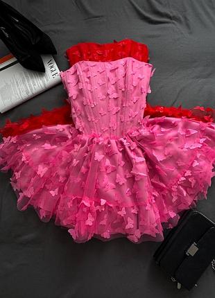 Эффектное пышное мини платье с корсетом и бабочками 🩷