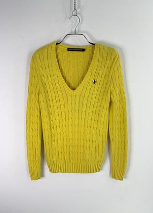 Ralph lauren sport yellow cotton cable knit v-neck women’s sweater s size