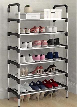 Полиця для взуття shoe rack 6 полиць органайзер стійка 6 секцій 56х28х113см. колір: чорний