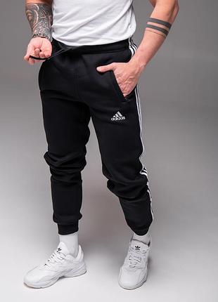 🏀 утепленные мужские спортивные штаны adidas черные (на манжете)